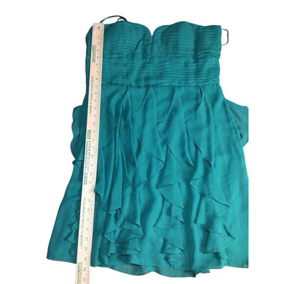 Liliana Ruched Tulle Sweetheart Strapless Ruffle Mini Dress in Green Size 16 - Picture 7 of 8
